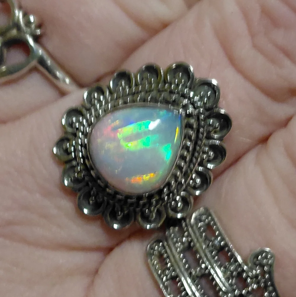 Vintage Style Ethiopian Opal Silver Ring Size 8.25